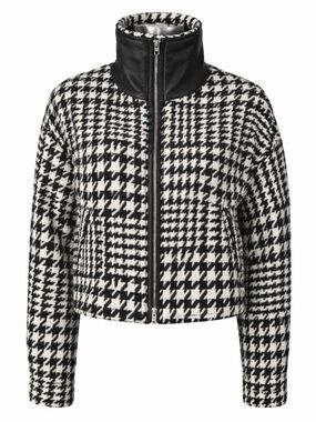 Tribal Houndstooth Jacket XS Black White Cropped Zip